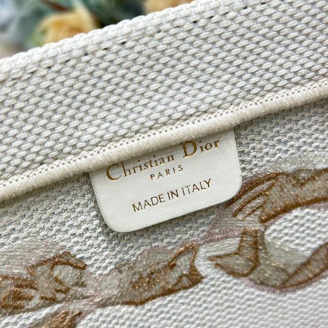 DIOR 26S TOTE BAG 36 IN CREAM BEIGE EMBROIDERED FABRIC