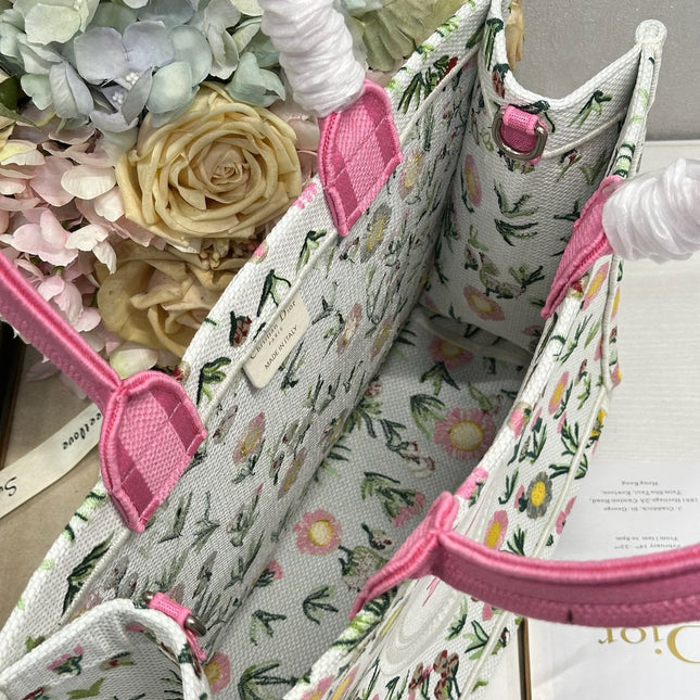 DIOR 26S BOOK TOTE BAG 36 IN MULTICOLOR FLORAL EMBROIDERED JACQUARD