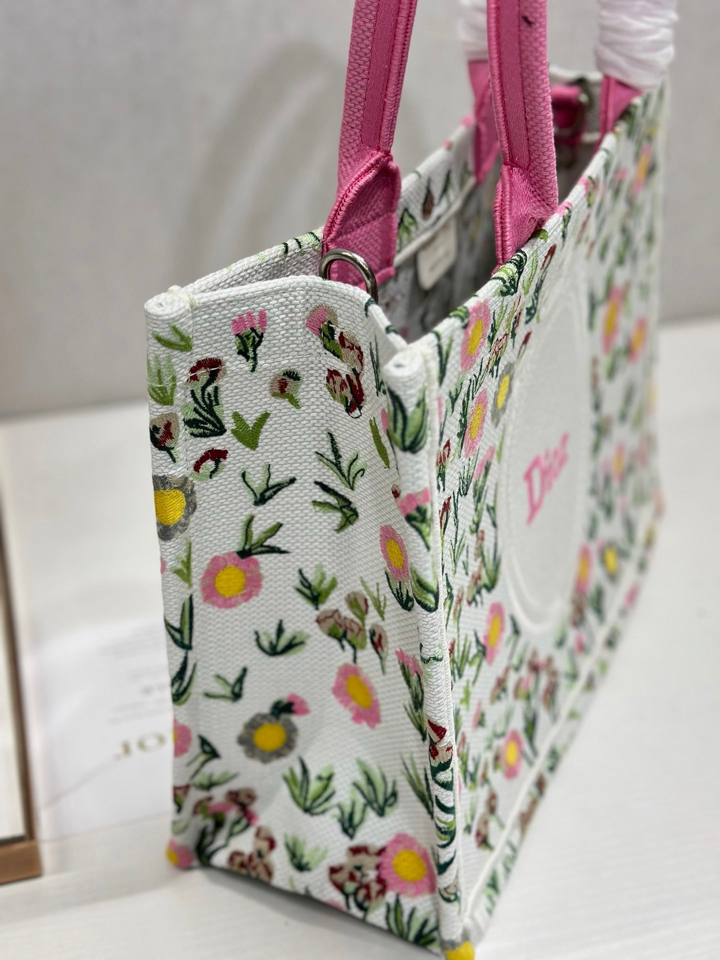 DIOR 26S BOOK TOTE BAG 36 IN MULTICOLOR FLORAL EMBROIDERED JACQUARD