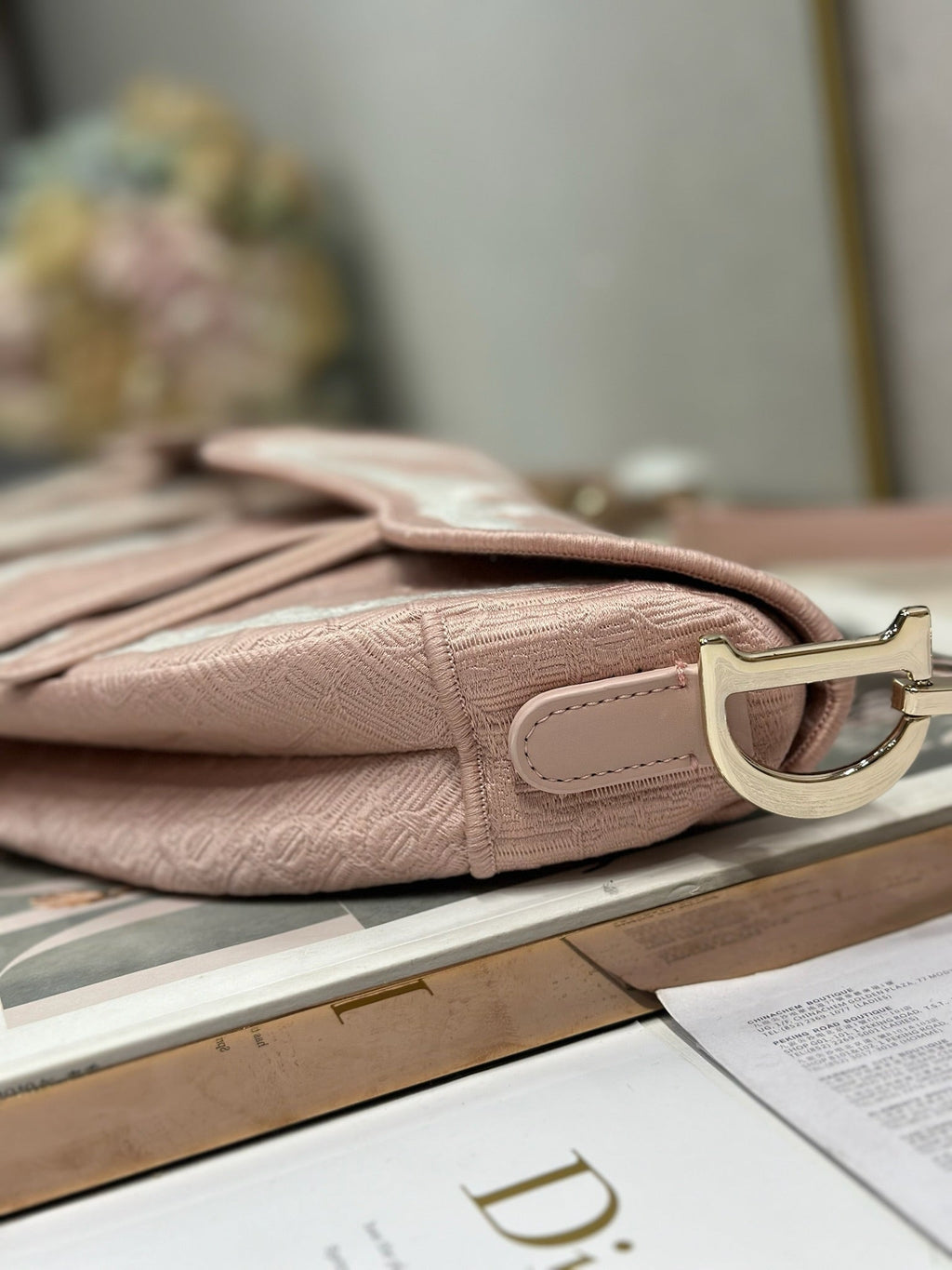 DIOR 26S SADDLE BAG 25 IN LIGHT PINK JACQUARD