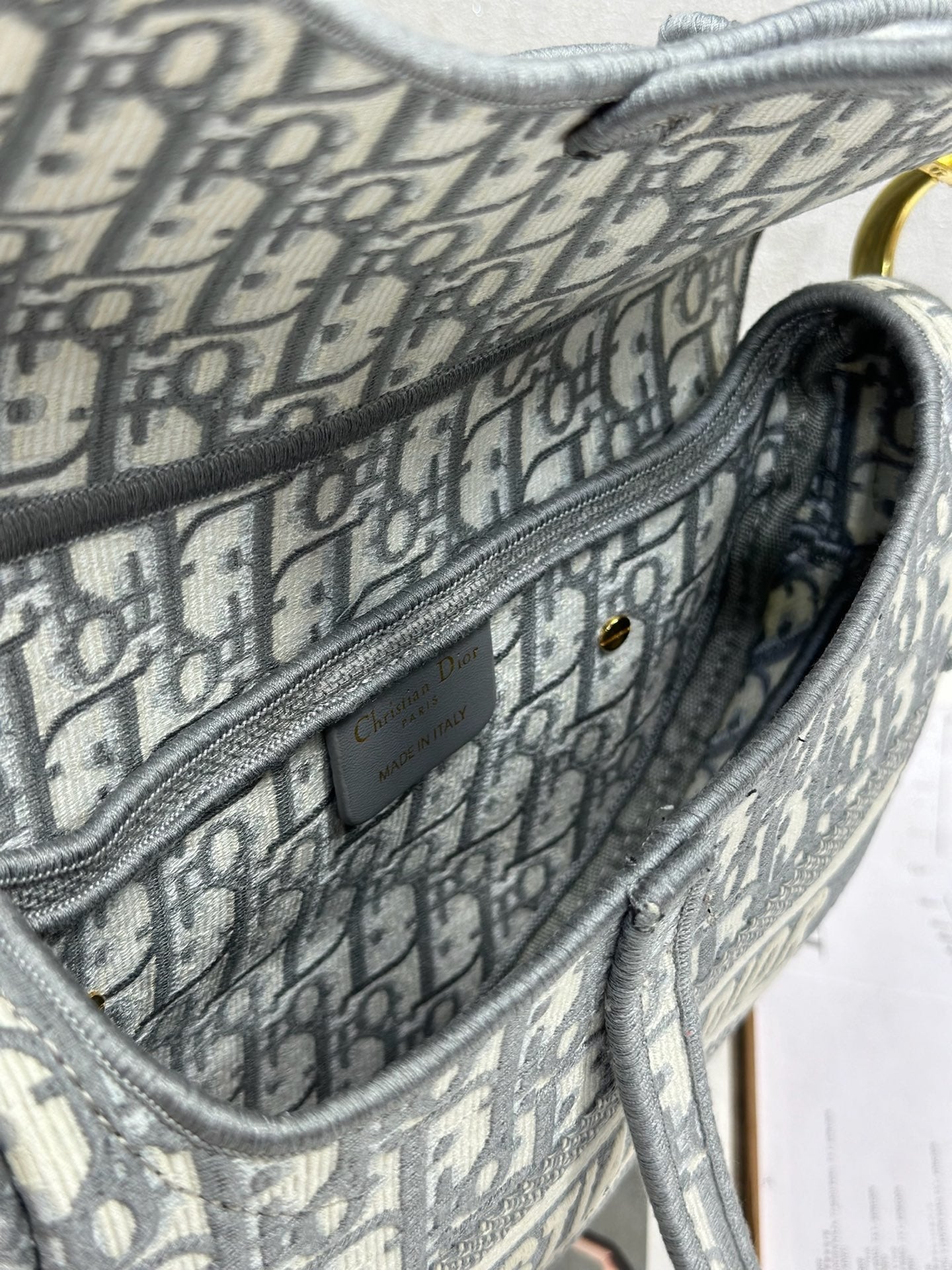 DIOR 26S SADDLE BAG 25 IN GREY AND BLACK OBLIQUE JACQUARD