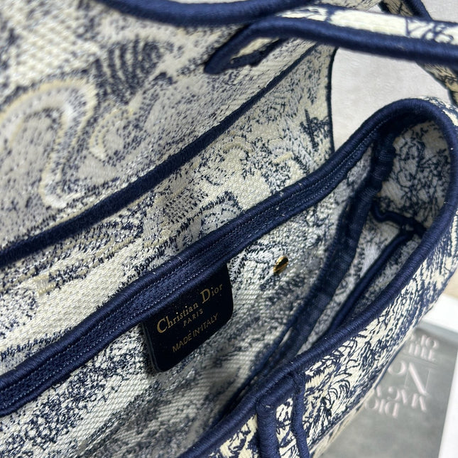 DIOR 26S SADDLE BAG 25 IN NAVY BLUE AND BEIGE JACQUARD