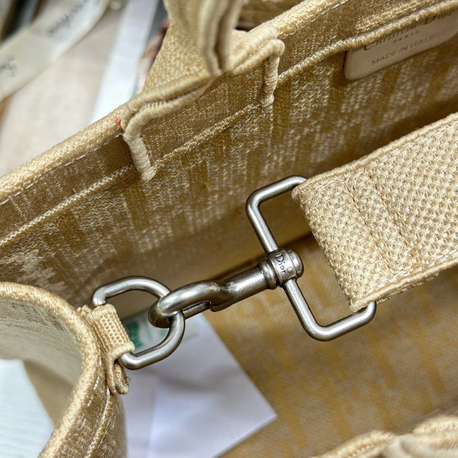 DIOR 26S BOOK TOTE BAG 36 IN BEIGE BAYADERE FABRIC