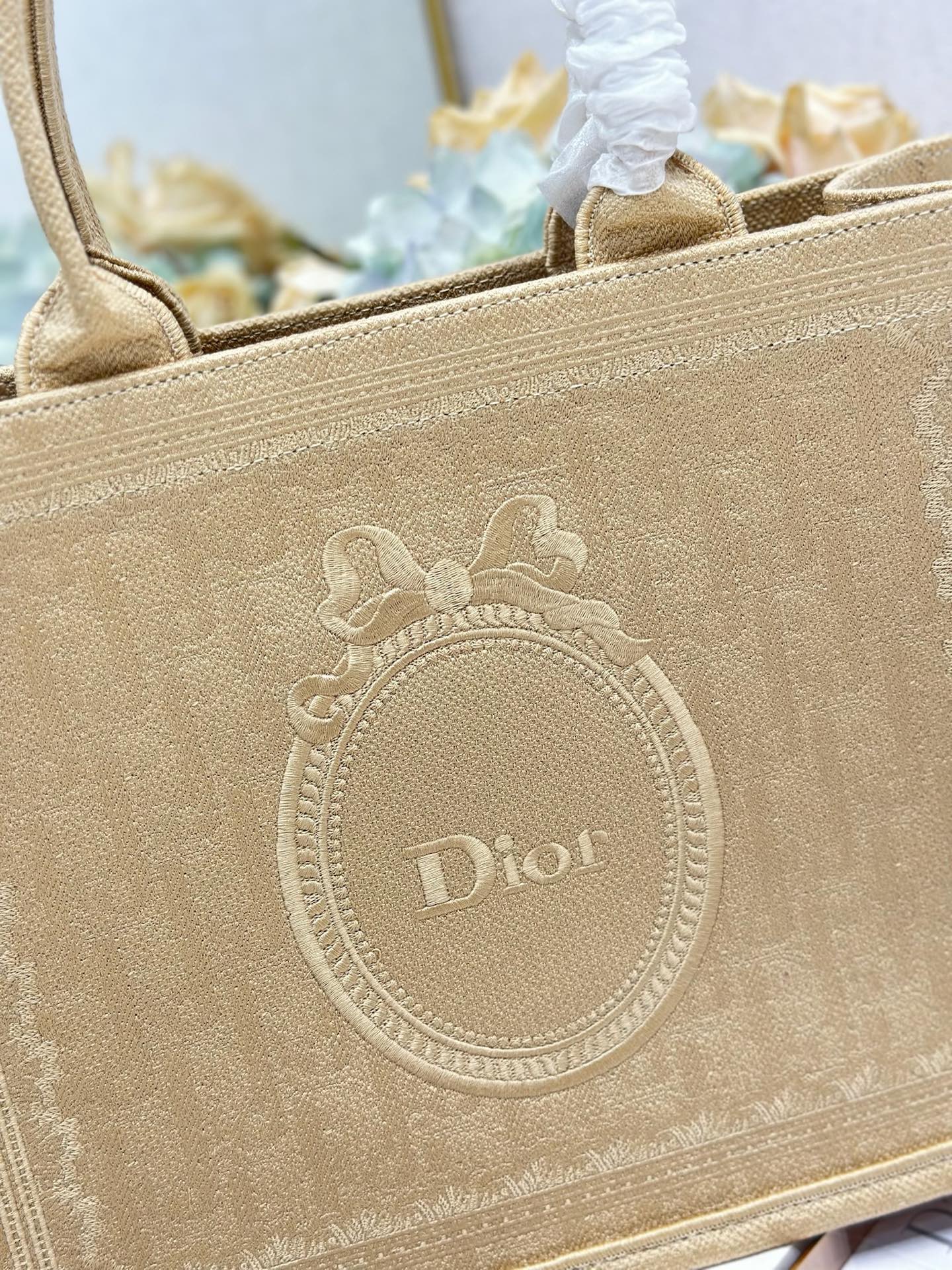 DIOR 26S BOOK TOTE BAG 36 IN BEIGE BAYADERE FABRIC