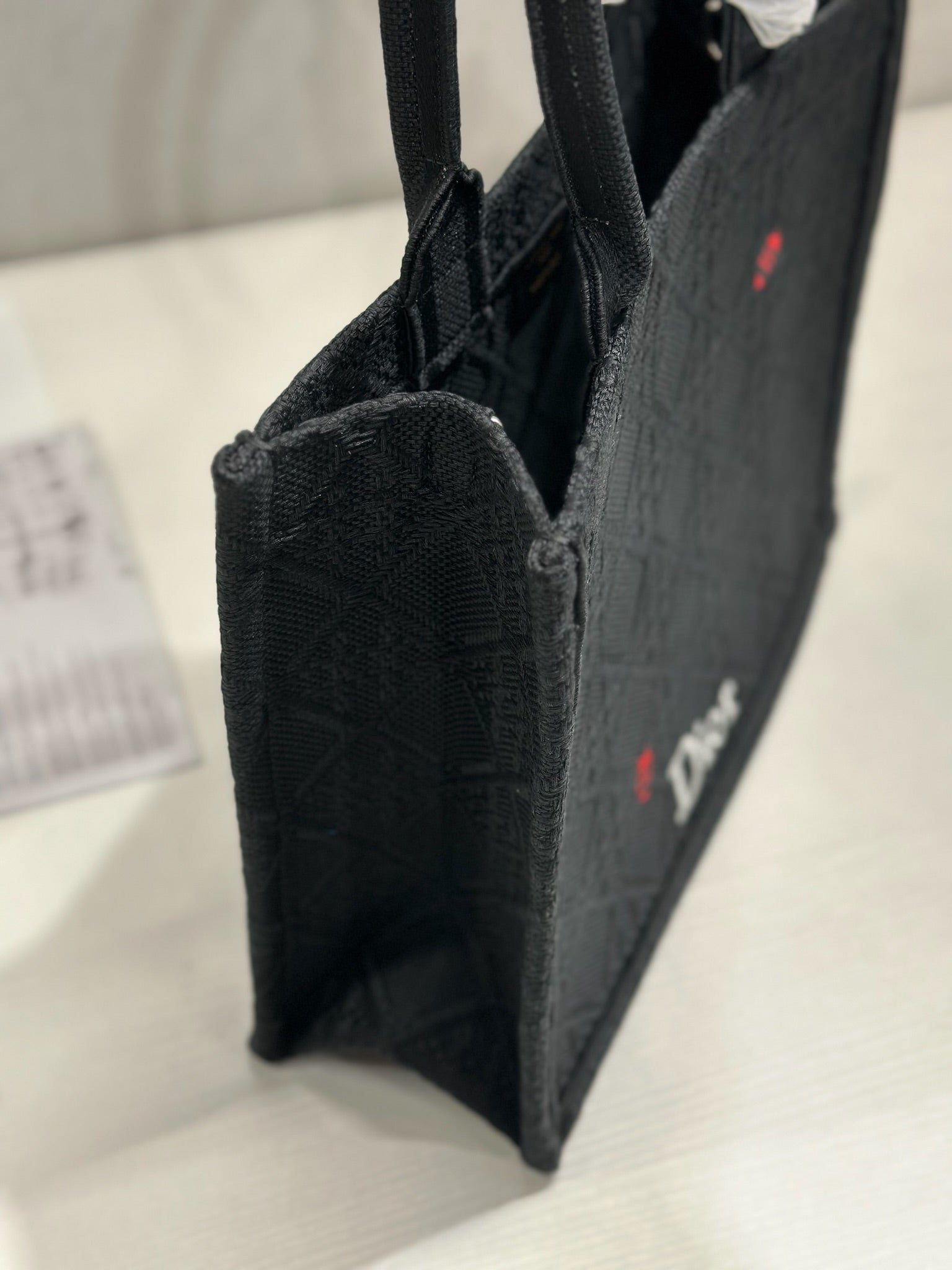 DIOR 26S BOOK TOTE BAG 36 IN BLACK BAYADERE FABRIC