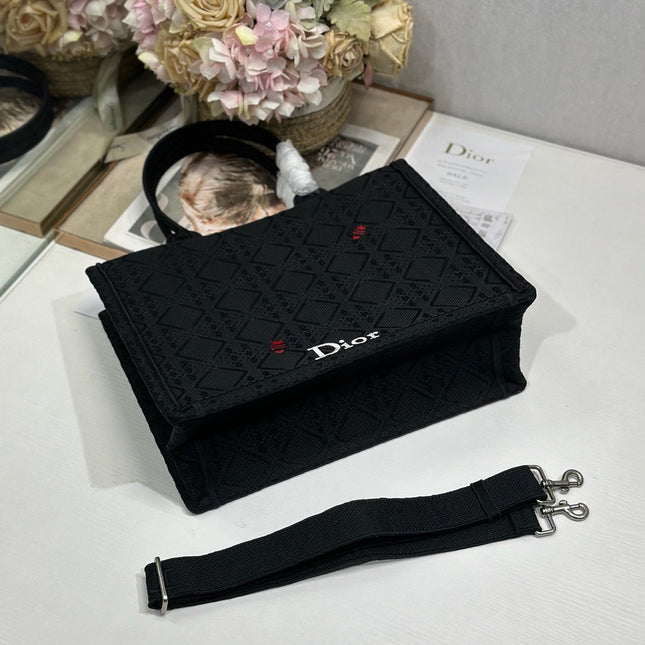 DIOR 26S BOOK TOTE BAG 36 IN BLACK BAYADERE FABRIC