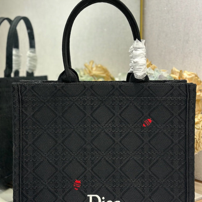 DIOR 26S BOOK TOTE BAG 36 IN BLACK BAYADERE FABRIC