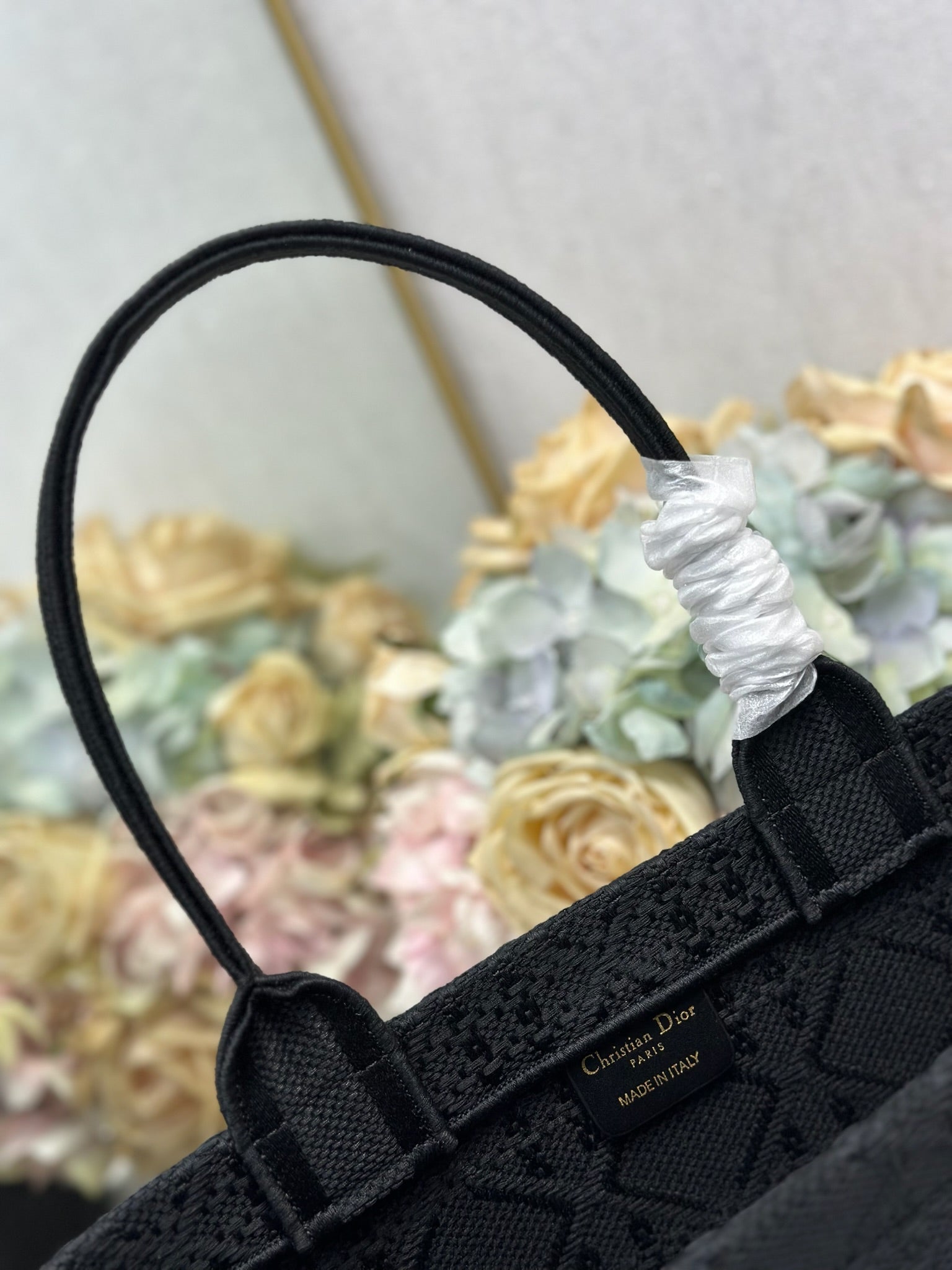 DIOR 26S BOOK TOTE BAG 36 IN BLACK BAYADERE FABRIC