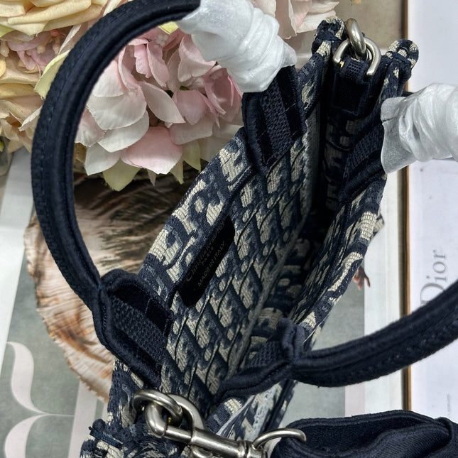 DIOR 26S BOOK TOTE BAG 20 IN NAVY BLUE AND BEIGE FABRIC OBLIQUE FABRIC