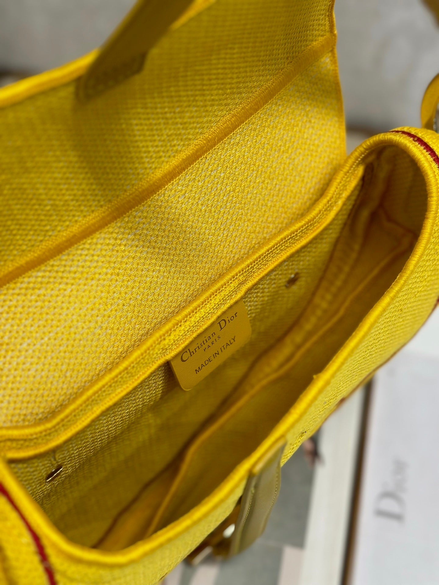 DIOR 26S SADDLE BAG 25 IN YELLOW WOVEN FABRIC