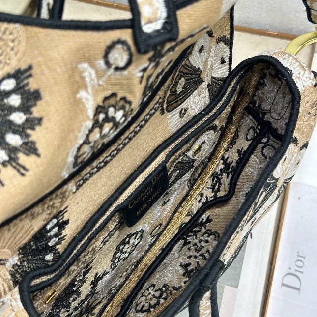 DIOR 26S SADDLE BAG 25 IN BEIGE MIX BLACK WOVEN FABRIC