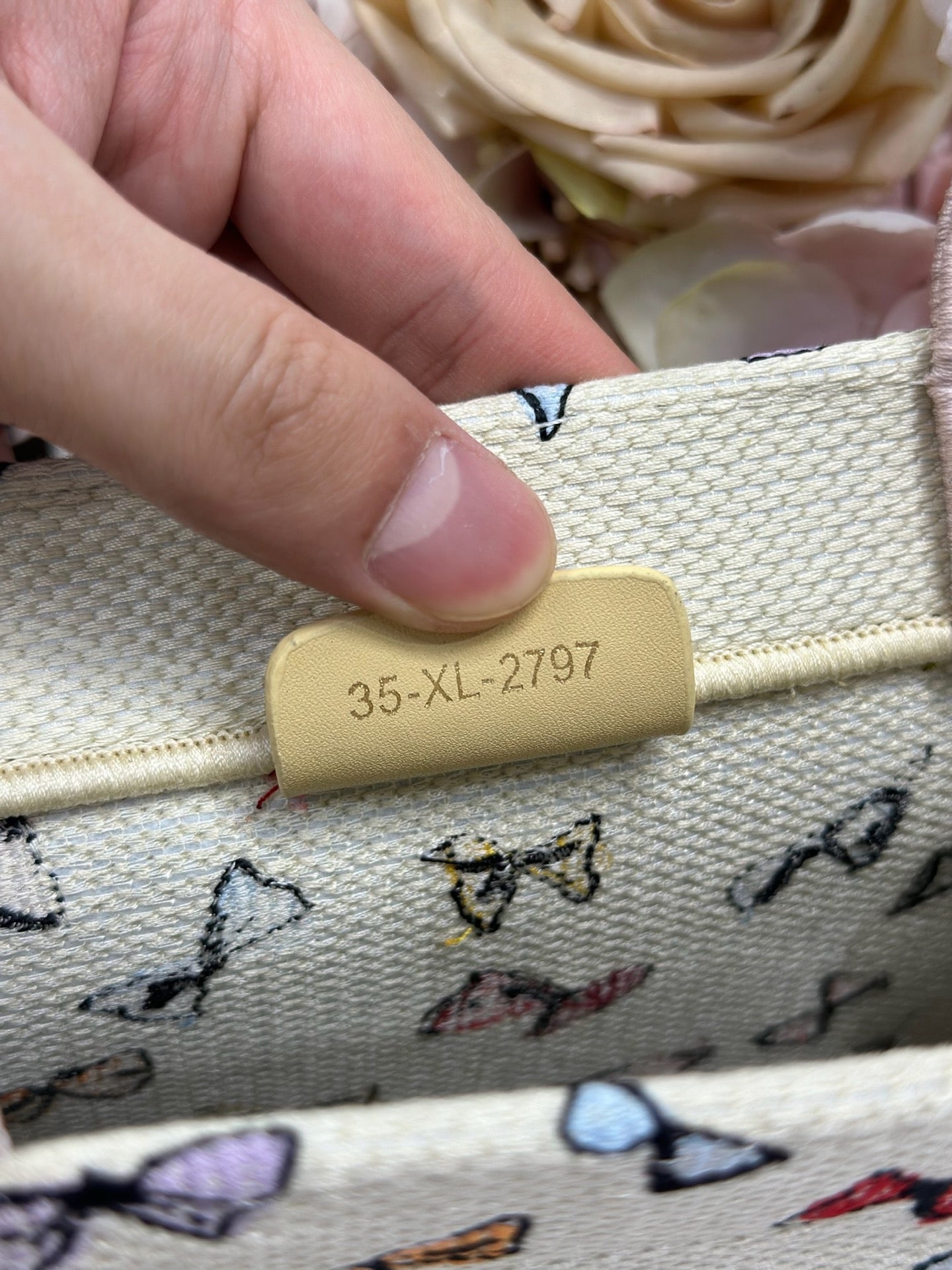 DIOR 26S MINI BOOK TOTE 26 IN BEIGE WHITE BOW PRINT WOVEN FABRIC
