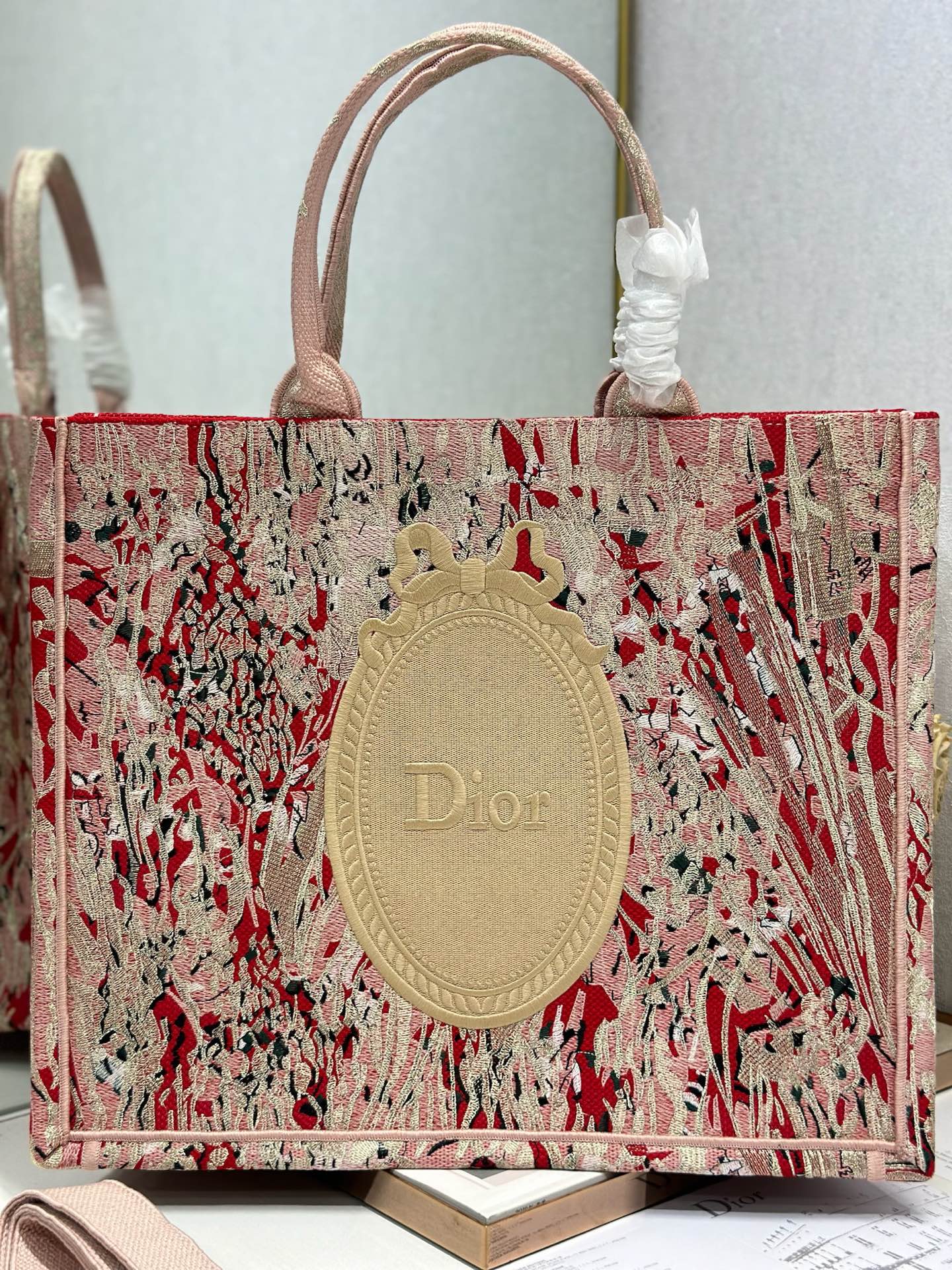 DIOR 26S LARGE BOOK TOTE 42 IN LIGHT BEIGE WOVEN FABRIC STYLE 2