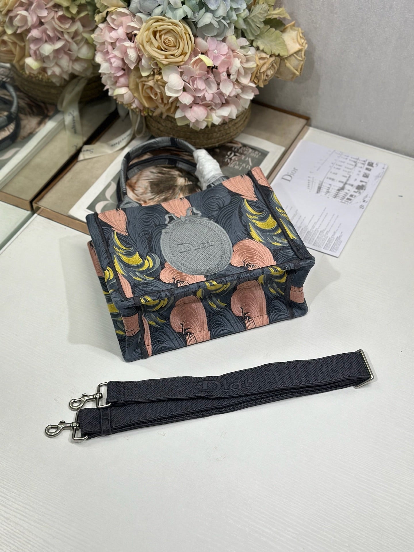 DIOR 26S MINI BOOK TOTE 26 IN MULTICOLOR WOVEN FABRIC
