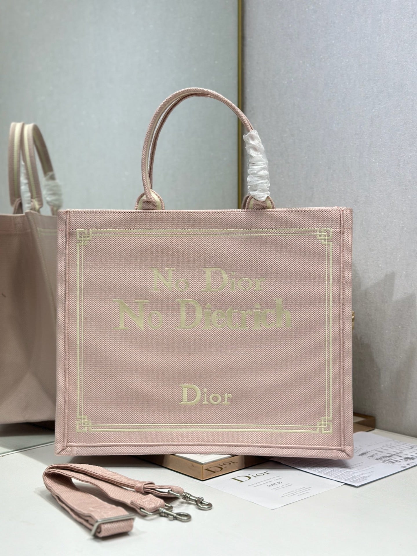 DIOR 26S LARGE BOOK TOTE 42 IN LIGHT PINK WOVEN FABRIC