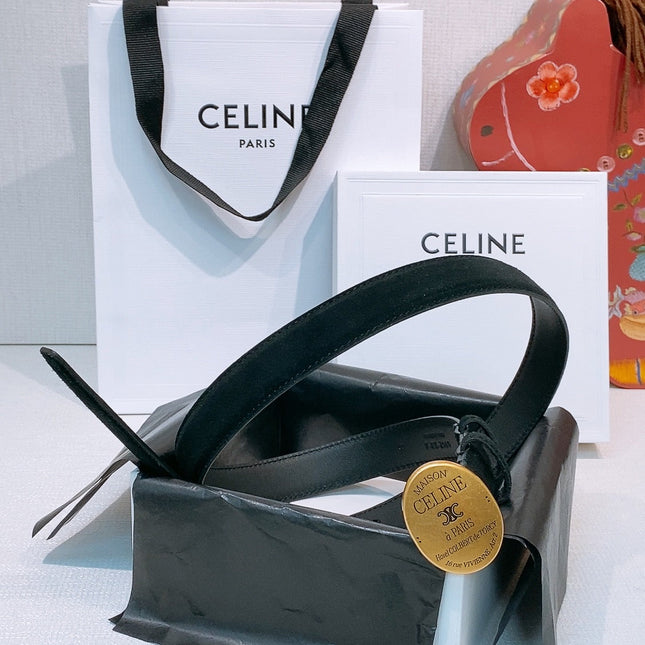 TRIOMPHE BELT 2.5 CM IN BLACK CALFSKIN GOLD HARDWARE 631597