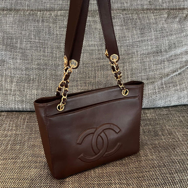 CHANEL 26S FLAP SHOULDER BAG 26 IN DARK BROWN LAMBSKIN GOLD HARDWARE
