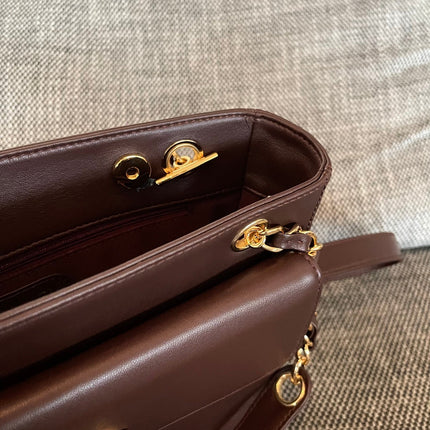 CHANEL 26S FLAP SHOULDER BAG 26 IN DARK BROWN LAMBSKIN GOLD HARDWARE