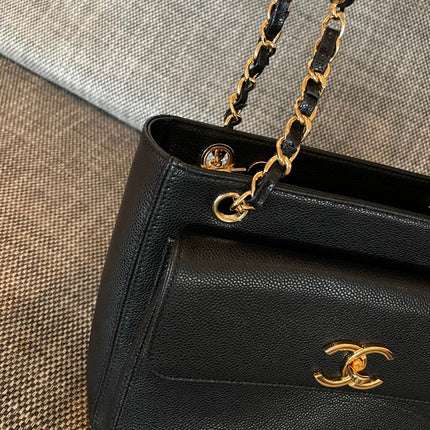 CHANEL 26S FLAP SHOULDER BAG 26 IN BLACK CAVIAR CALFSKIN GOLD HARDWARE
