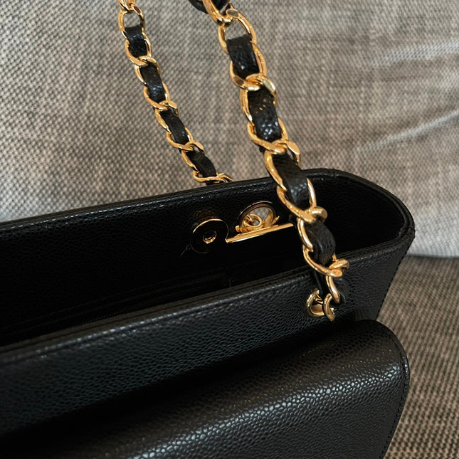 CHANEL 26S FLAP SHOULDER BAG 26 IN BLACK CAVIAR CALFSKIN GOLD HARDWARE