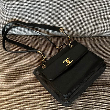 CHANEL 26S FLAP SHOULDER BAG 26 IN BLACK CAVIAR CALFSKIN GOLD HARDWARE