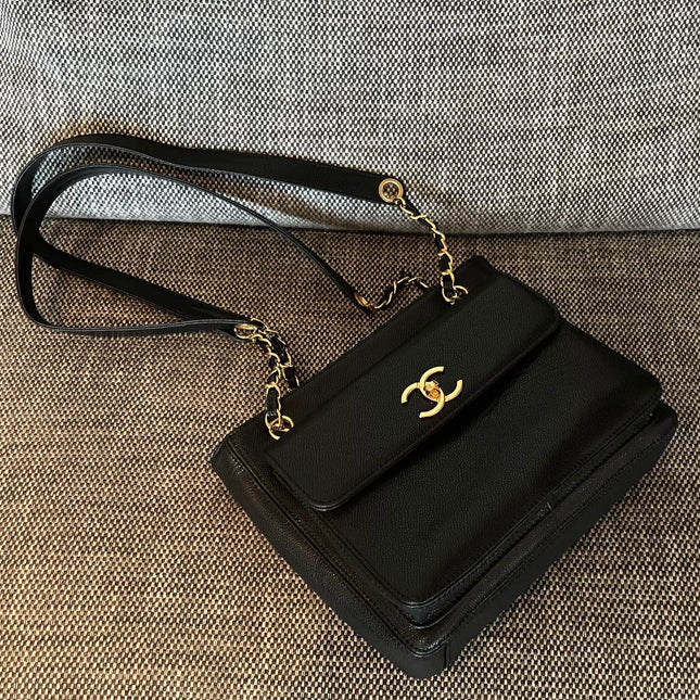 CHANEL 26S FLAP SHOULDER BAG 26 IN BLACK CAVIAR CALFSKIN GOLD HARDWARE