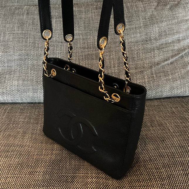 CHANEL 26S FLAP SHOULDER BAG 26 IN BLACK CAVIAR CALFSKIN GOLD HARDWARE