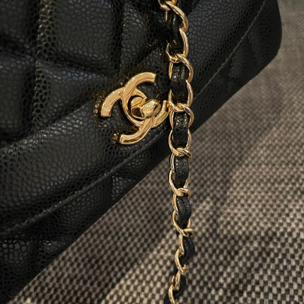 CHANEL 26S FLAP SHOULDER BAG 22 IN BLACK CAVIAR CALFSKIN GOLD HARDWARE