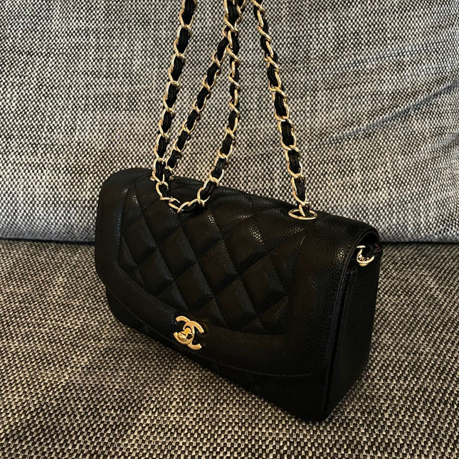 CHANEL 26S FLAP SHOULDER BAG 22 IN BLACK CAVIAR CALFSKIN GOLD HARDWARE
