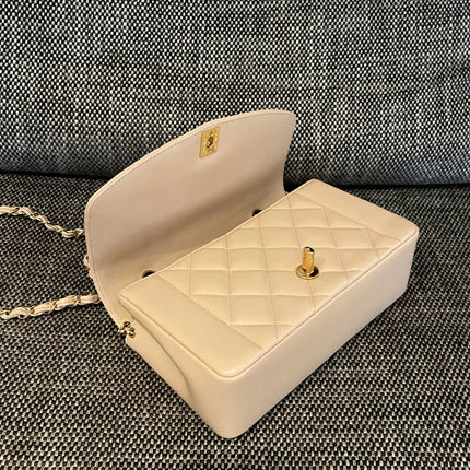 CHANEL 26S FLAP SHOULDER BAG 22 IN BEIGE QUILTED LAMBSKIN GOLD HARDWARE