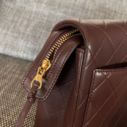 CHANEL 26S QUILTED FLAP BACKPACK 28 IN BURGUNDY RED LAMBSKIN GOLD HARDWARE