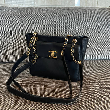CHANEL 26S FLAP SHOULDER BAG 26 IN BLACK LAMBSKIN GOLD HARDWARE