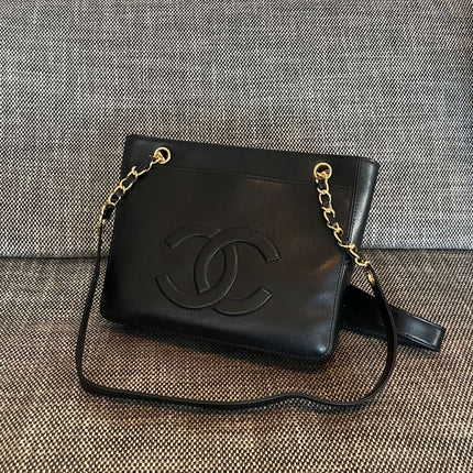 CHANEL 26S FLAP SHOULDER BAG 26 IN BLACK LAMBSKIN GOLD HARDWARE