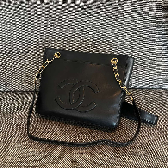 CHANEL 26S FLAP SHOULDER BAG 26 IN BLACK LAMBSKIN GOLD HARDWARE