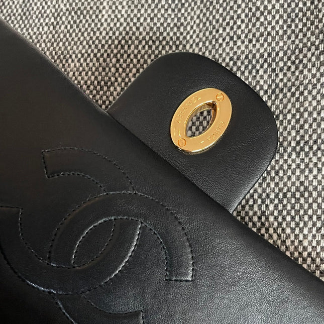 CHANEL 26S QUILTED FLAP BACKPACK 28 IN BLACK LAMBSKIN GOLD HARDWARE