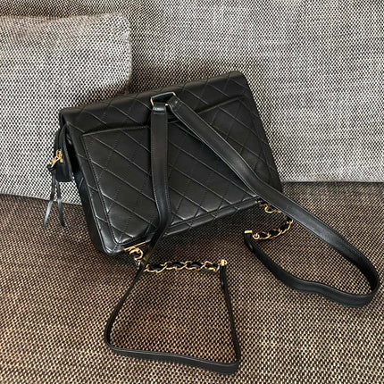 CHANEL 26S QUILTED FLAP BACKPACK 28 IN BLACK LAMBSKIN GOLD HARDWARE