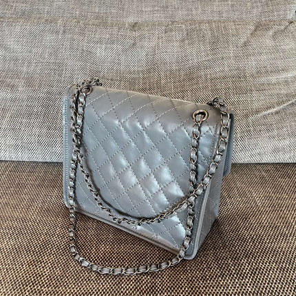 CHANEL 26S CLASSIC FLAP BAG 26 IN GREY CALFSKIN DARK SILVER HARDWARE