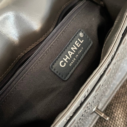 CHANEL 26S CLASSIC FLAP BAG 26 IN GREY CALFSKIN DARK SILVER HARDWARE