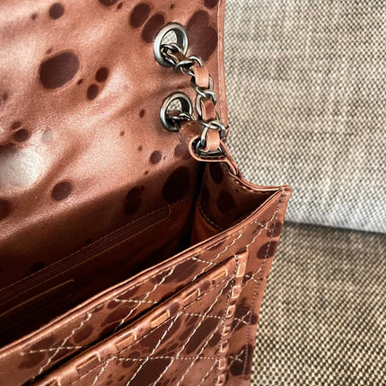 CHANEL 26S CLASSIC FLAP BAG 26 IN BROWN SPLATTER PRINT CALFSKIN DARK SILVER HARDWARE