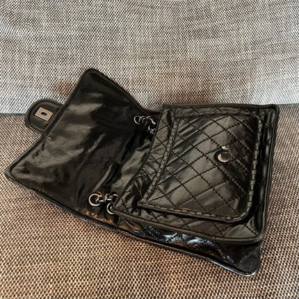 CHANEL 26S CLASSIC FLAP BAG 26 IN BLACK AGED CRINKLED CALFSKIN DARK SILVER HARDWARE