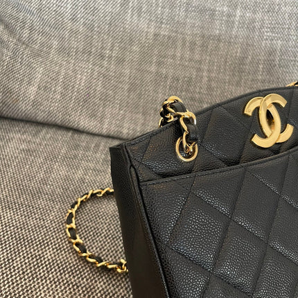 CHANEL 26S QUILTED SHOPPING TOTE BAG 28 IN BLACK CAVIAR CALFSKIN GOLD HARDWARE