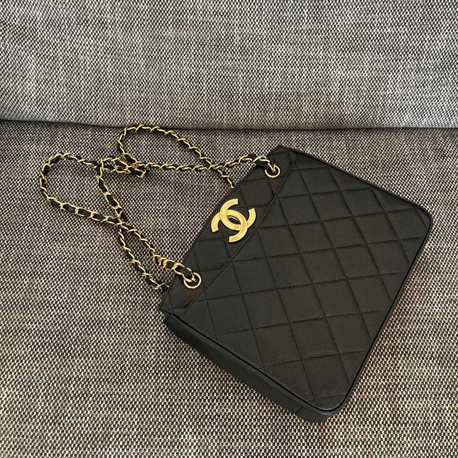 CHANEL 26S QUILTED SHOPPING TOTE BAG 28 IN BLACK CAVIAR CALFSKIN GOLD HARDWARE
