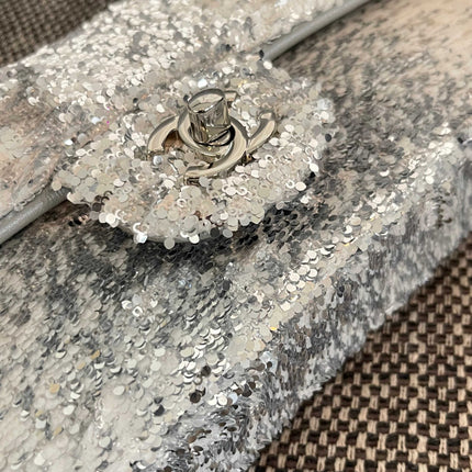 CHANEL 26S SEQUIN WOC 24 IN WHITE SILVER SEQUIN SILVER HARDWARE