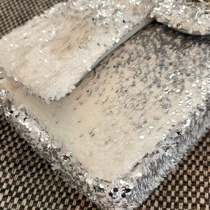 CHANEL 26S SEQUIN WOC 24 IN WHITE SILVER SEQUIN SILVER HARDWARE