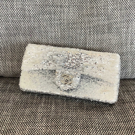 CHANEL 26S SEQUIN WOC 24 IN WHITE SILVER SEQUIN SILVER HARDWARE