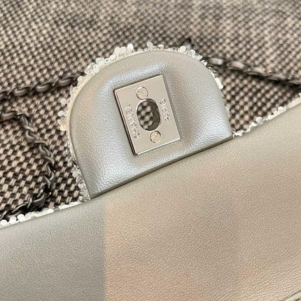 CHANEL 26S SEQUIN WOC 24 IN WHITE SILVER SEQUIN SILVER HARDWARE
