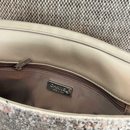CHANEL 26S SEQUIN WOC 24 IN WHITE SILVER SEQUIN SILVER HARDWARE