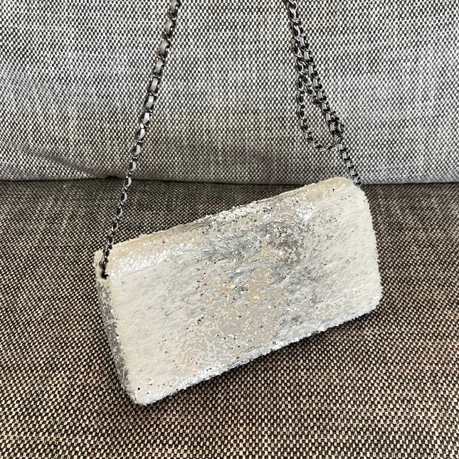 CHANEL 26S SEQUIN WOC 24 IN WHITE SILVER SEQUIN SILVER HARDWARE