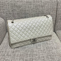 CHANEL 26S CLASSIC JUMBO FLAP BAG 46 IN LIGHT GREY CAVIAR CALFSKIN DARK SILVER HARDWARE