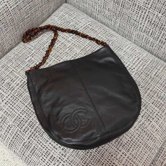 CHANEL 26S LARGE HOBO BAG 33 IN BLACK LAMBSKIN TORTOISE RESIN CHAIN